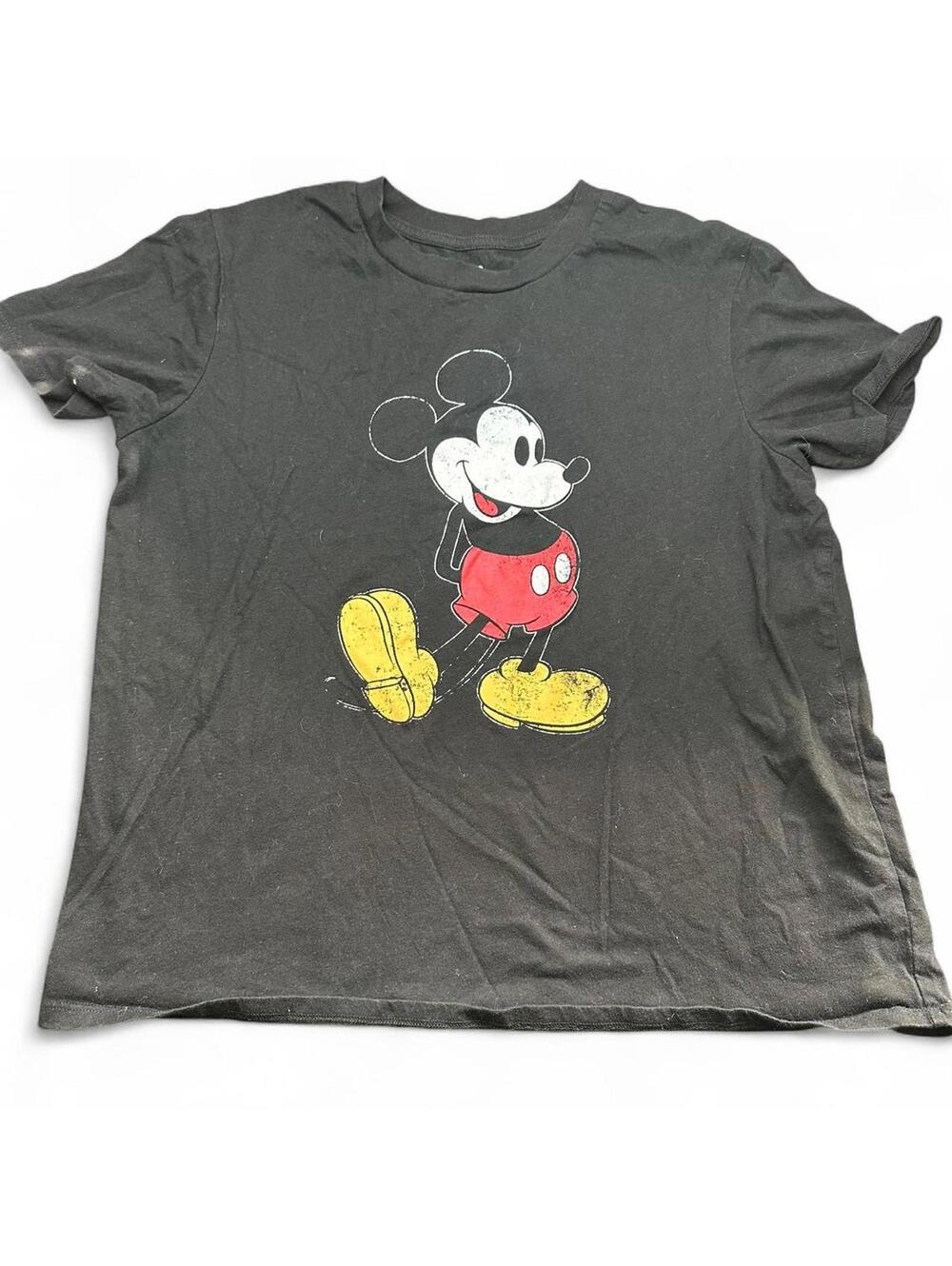 Disney Classic Mickey Mouse Graphic T-Shirt | Distressed Black Tee | Size L